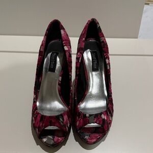 White House Black Market Pink and Black Peep Toe Heels
